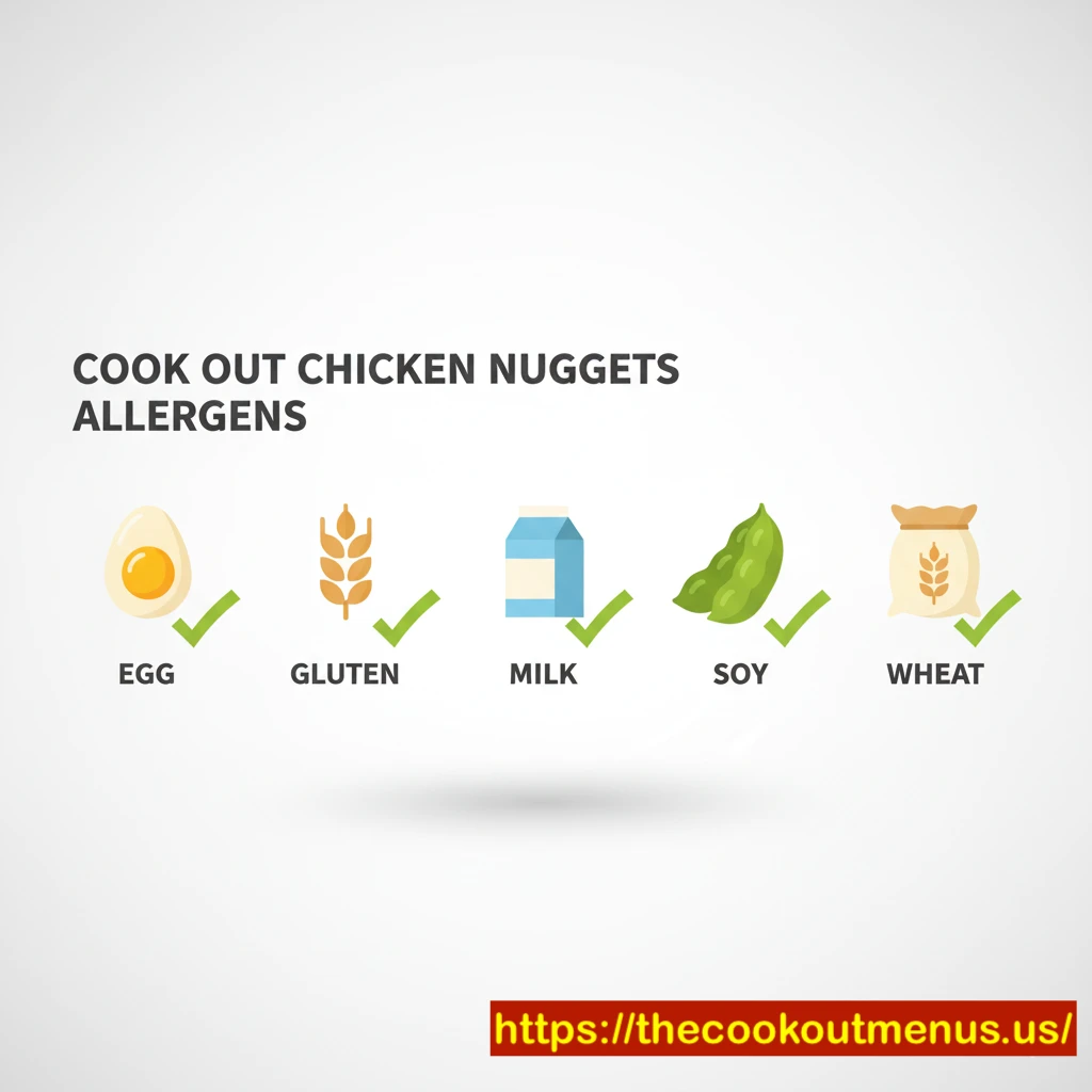 CookOut Chicken Nuggets allergen chart showing egg, gluten, milk, soy, and wheat