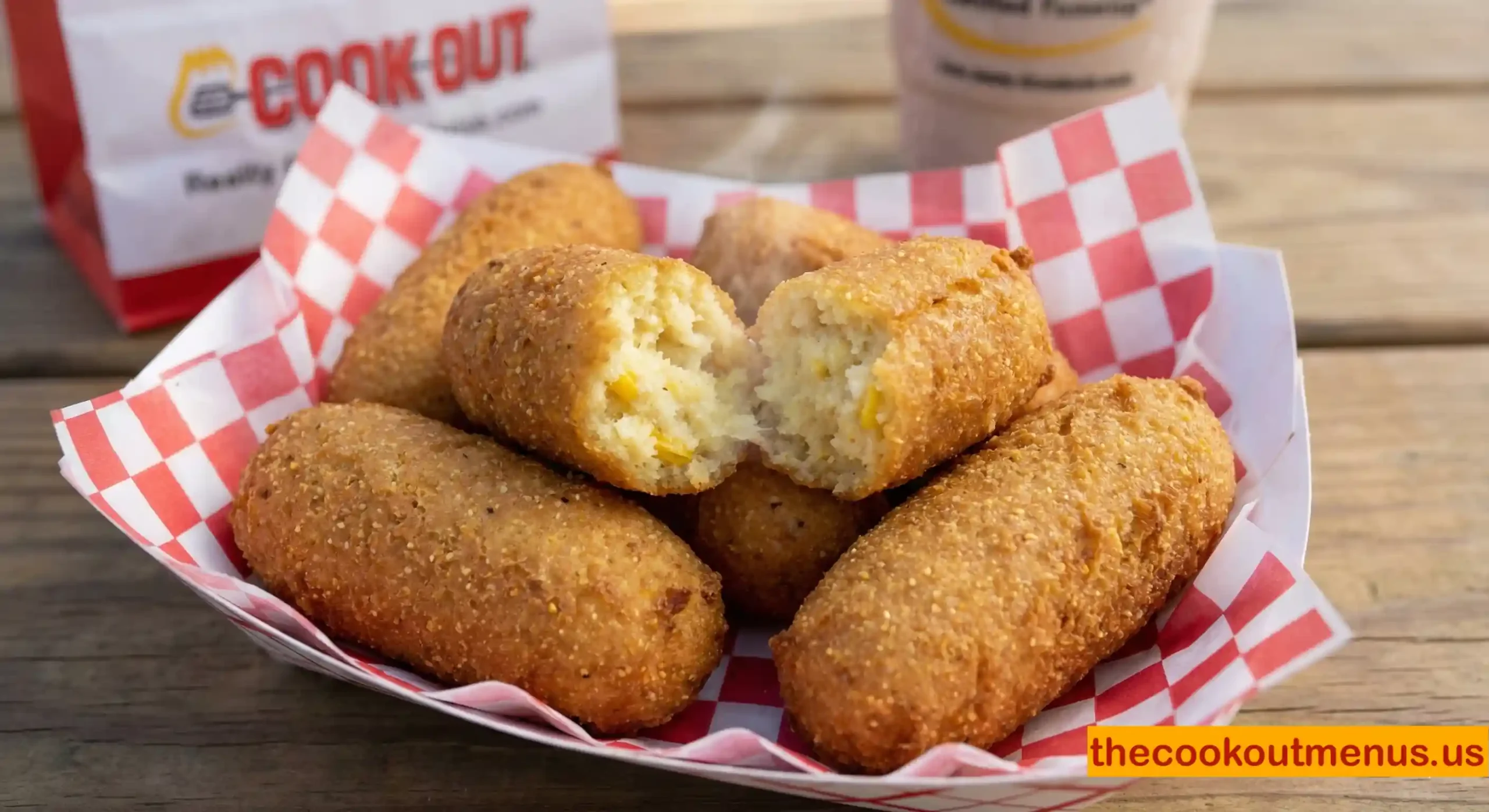 Cookout Hush Puppies in a plate on a wooden table