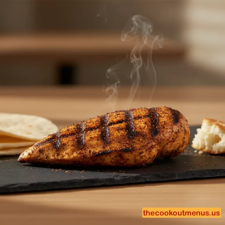 Grilled Cajun-seasoned chicken breast from Cookout, showing smoky grill marks and Cajun spices, versatile for sandwiches, wraps, or trays