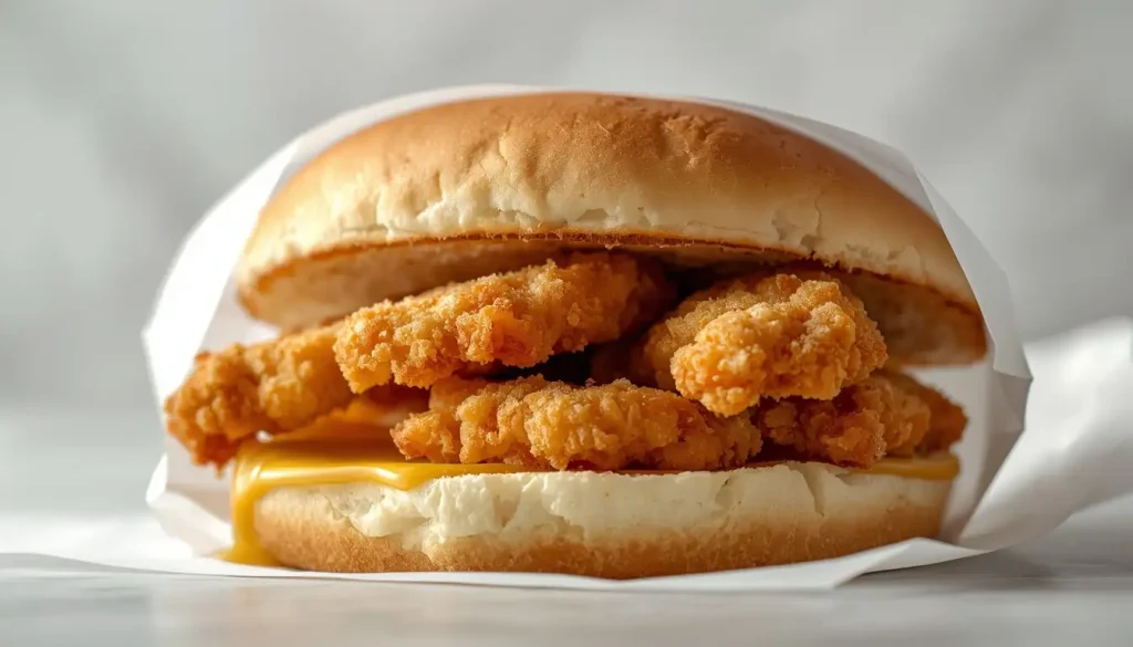 Inside view of Cookout Chicken Strip Sandwich ingredients