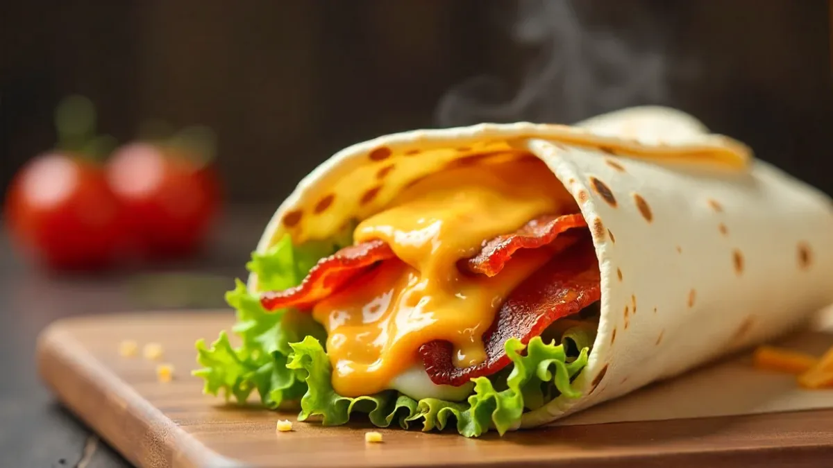 Cookout Bacon Ranch Wrap with bacon, cheese and lettuce