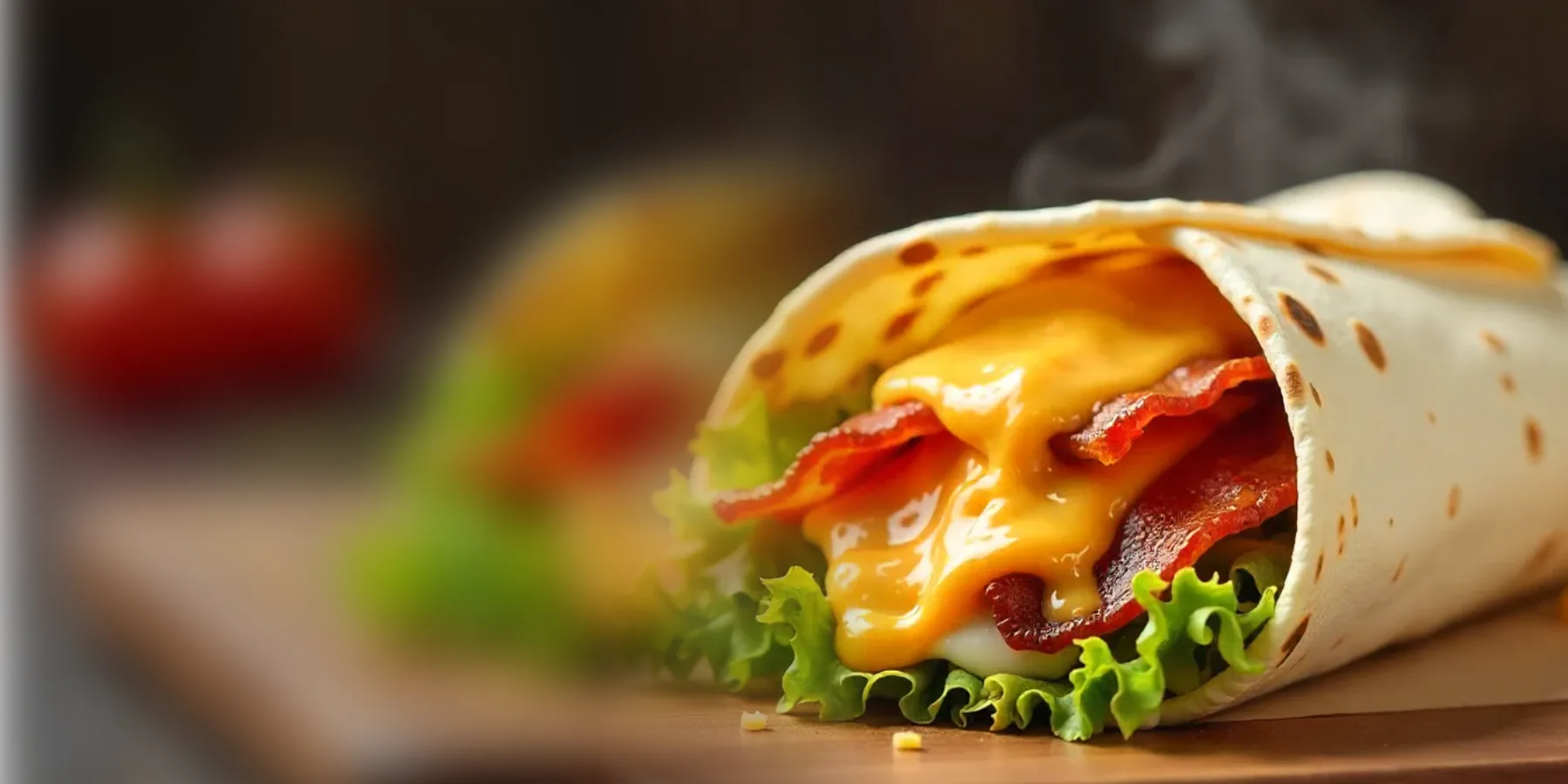 Cookout Bacon Ranch Wrap with fresh cooked bacon, cheese and lettuce in a flour tortilla