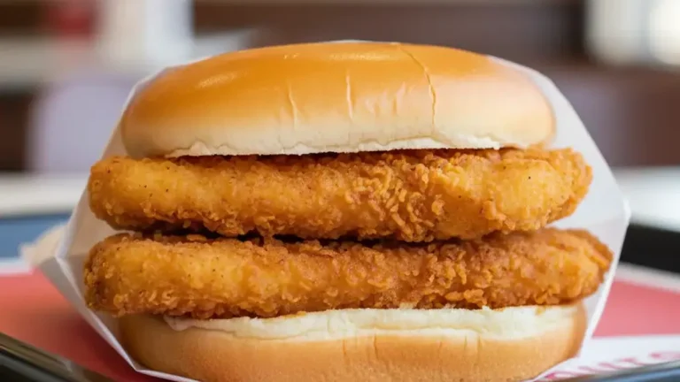 Cookout chicken strip sandwich with two crispy strips on a soft bun