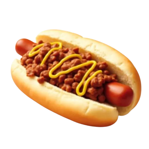 Cookout chili dog topped with chili and mustard