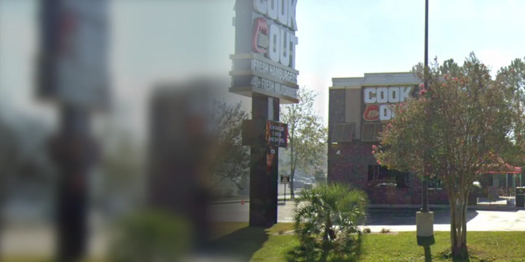 Cook Out restaurant at 1735 E Nine Mile Rd in Pensacola FL with its red Cook Out sign and tall roadside sign